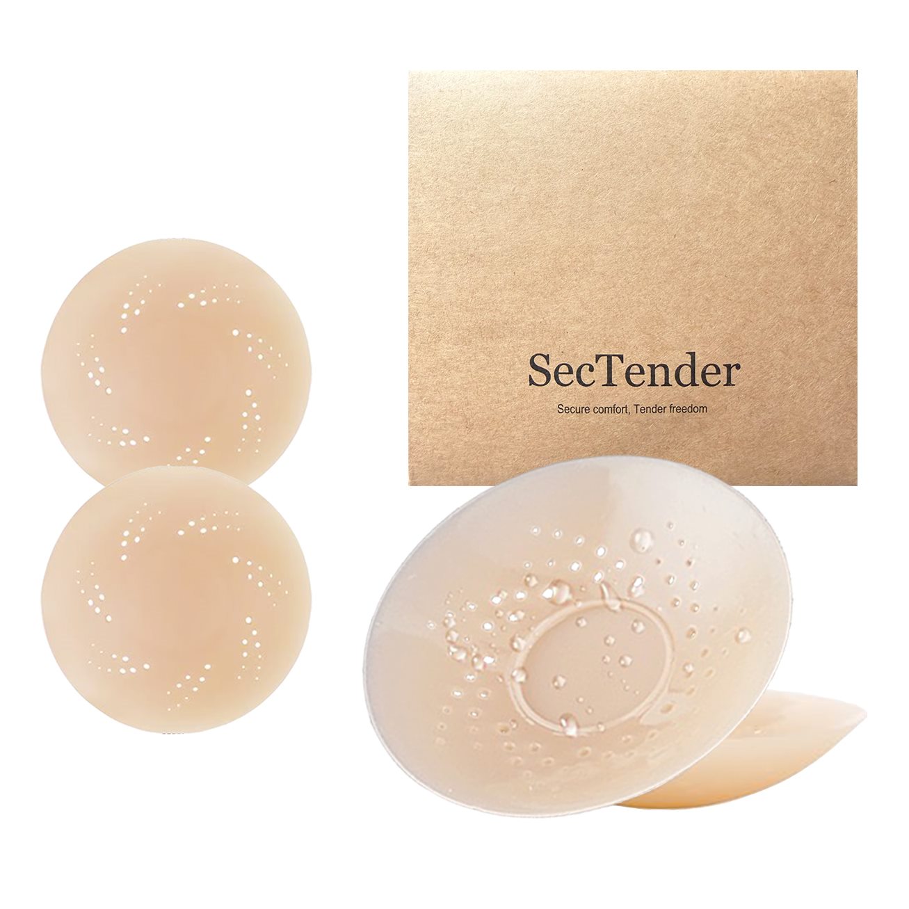 SecTender breathable round nipple covers with branded storage box and pouch